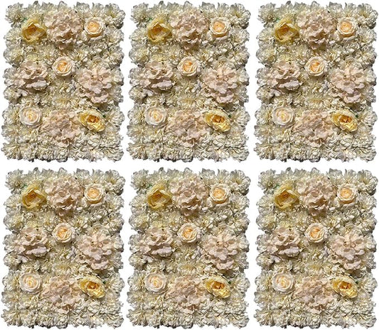 16"x 24" Artificial Flower Wall Panels,Flower Wall Mat Silk Flower Panels for Outdoor Garden Backyard Fence Fence Privacy Screen and Indoor Wall Decor (6Pcs Light Yellow)
