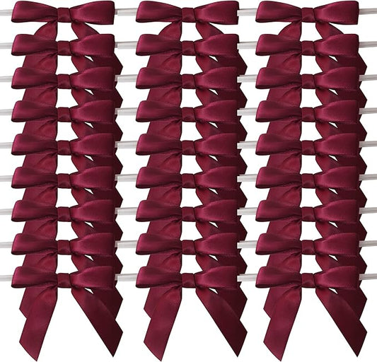 50pcs 2-1/2" Burgundy Satin Ribbon Bows with Twist Tie Bows for Christmas Gift Packing&Wrapping (Burgundy)