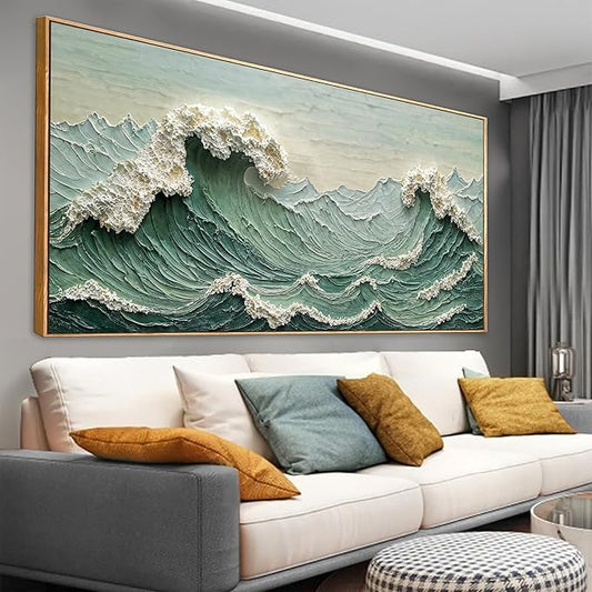 Canvas Wall Art Decor Pictures Large Sea Wave Abstract Wall Decor Print Modern Abstract Green Wall Art Painting Pictures For Living Room Home Kitchen Office Artwork 29 X 58 Inch With Framed