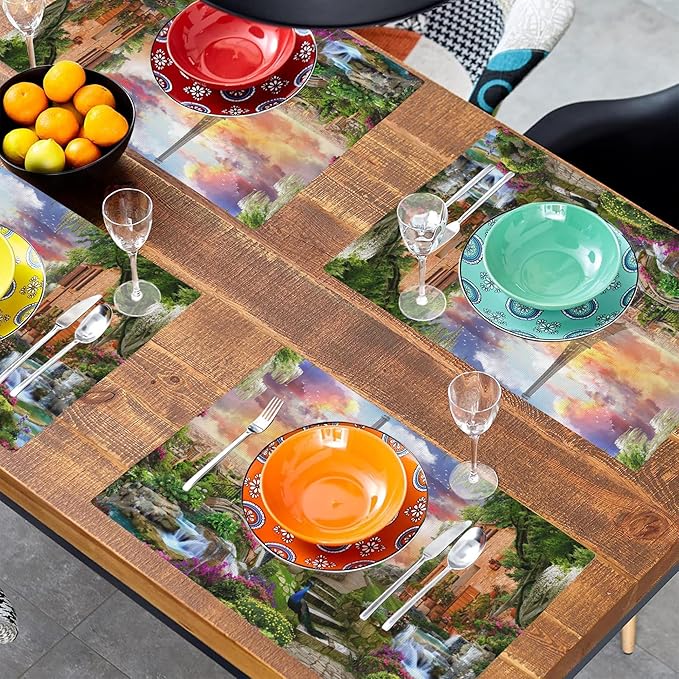 Paris Eiffel Tower Placemats Set of 4,Flower Garden Placemats for Dining Table,Heat Resistant Stain Resistant Wipeable Table Mats for Kitchen Dining Holiday Party Home Decor,12x18 Inch