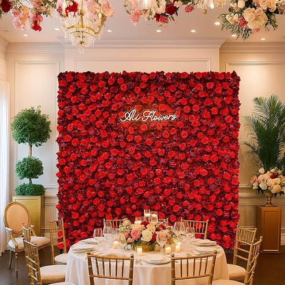 Artificial Red Rose Flower Wall Backdrop Luxury‌ Floral Backdrop for Wedding Balloon Party Baby Shower Birthday Decor Quick Assembly