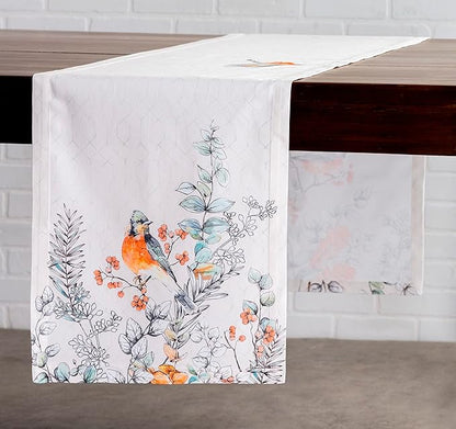 Maison d' Hermine Table Runner 100% Cotton Single Layer Table Runners 60 inches Long for Thanksgiving Christmas Decorations Home Kitchen Dining Party Wedding (Whitish Shabby Chique, 14.5" x 60")