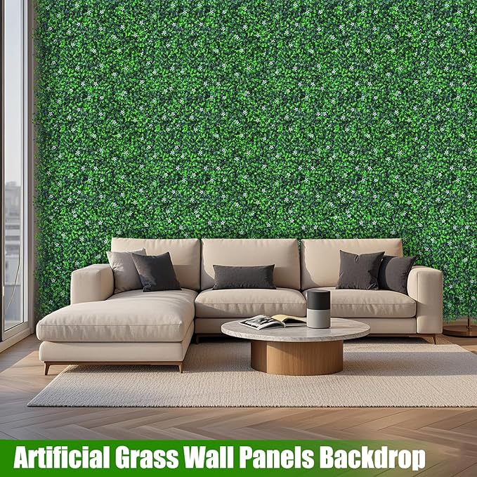 EverNture 40"x120"(33.3 SQFT) Grass Wall Panels, Artificial Grass Backdrop, Fake Greenery Plant Boxwood Roll with Flower, Green Wall Decor for Outdoor Indoor Patio Garden Backyard