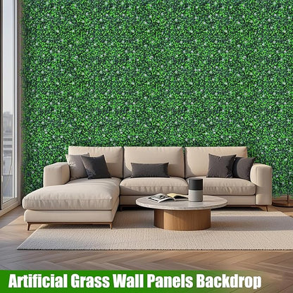 EverNture 40"x120"(33.3 SQFT) Grass Wall Panels, Artificial Grass Backdrop, Fake Greenery Plant Boxwood Roll with Flower, Green Wall Decor for Outdoor Indoor Patio Garden Backyard