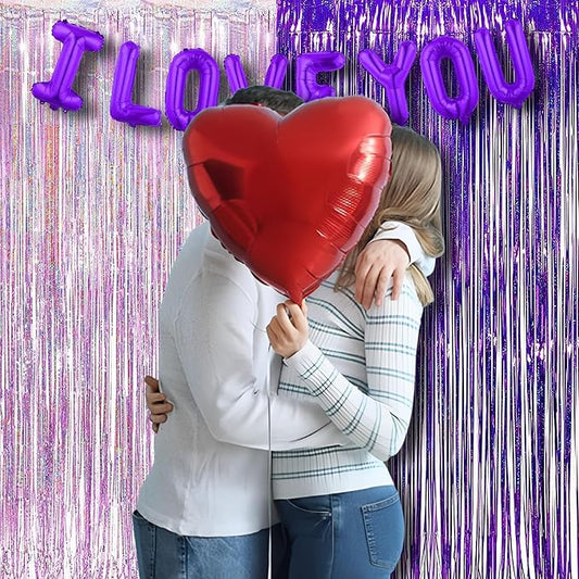 BRAVESHINE 1 Purple 1 Pink Streamers Party Backdrop - 3.2 ft x 8.2 ft Metallic Tinsel Foil Fringe Curtains for Hunters/Christmas/Girl/Women/Birthdays/Engagement/Bridal Shower/Bachelorette Decorations