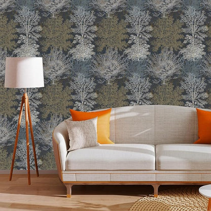 Vintage Forest Peel and Stick Wallpaper - Hand Drawn Tree Mural for Bathroom, Bedroom Walls, Cabinets, Shelves - 17.71"*236.2