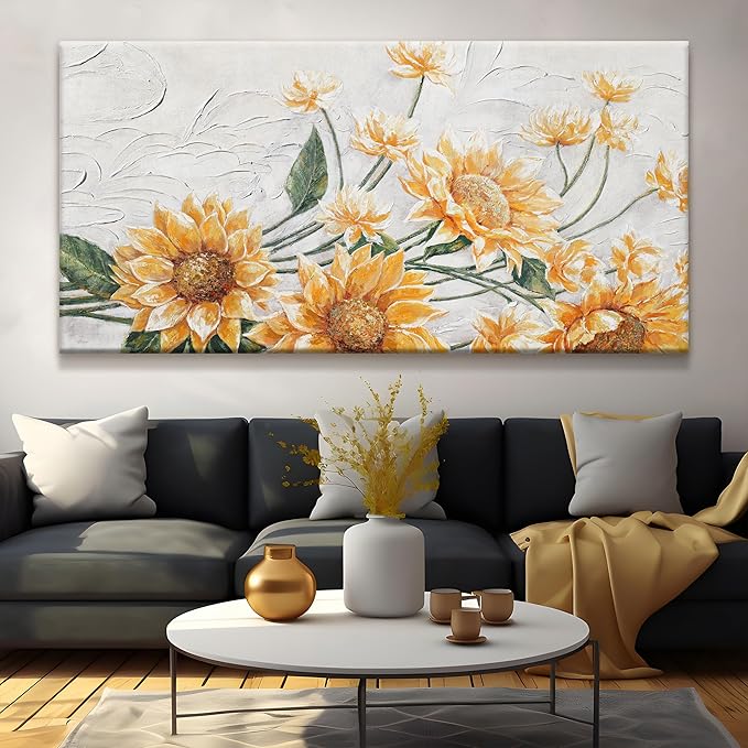 Suconvng Canvas Wall Art Living Room Home Wall Decor Modern Canvas Art Wall Decor 29x58 Inches Large Wall Art Elegant Sunflower Picture For Bedroom Dining Room Office Artwork