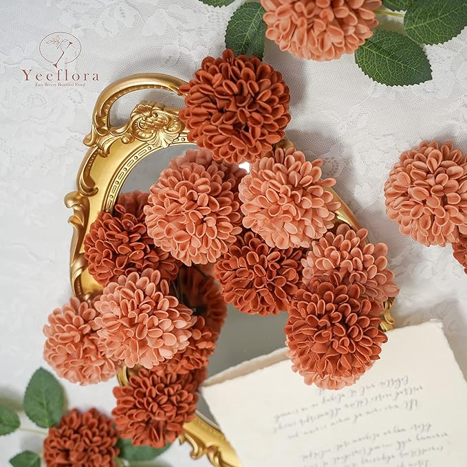 Artificial Flowers, 25pcs Rose for DIY Wedding Bouquets Centerpieces Arrangements, Terracotta Dahlia Flowers with Stem Bridal Shower Party Home Decorations