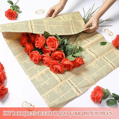 Jexine 60 PCS Artificial Roses Bulk Silk Flowers with Long Stems, Realistic Faux Rose Bouquet for Wedding Centerpieces, Valentine’s Party, Home Decor(Orange)