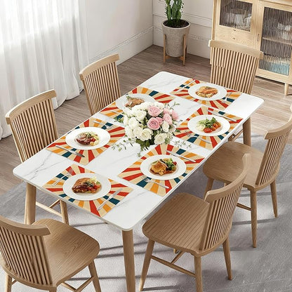 Abstract Sun Placemats Set of 6,Boho Geometric Washable Kitchen Dining Linen Table Mats for Home Party Dinner Indoor Outdoor 12x18Inch