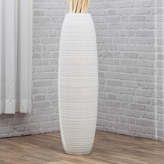 Leewadee Large 41″ Tall Floor Vase, White - Handcrafted Mango Wood for Pampas & Dried Stems