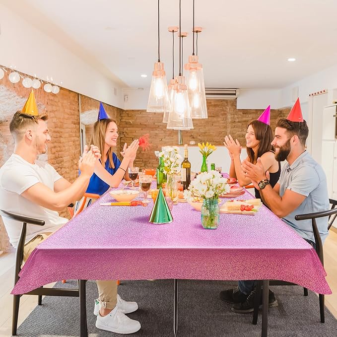 8 Pcs Pink Holographic Laser Tablecloths Iridescence Shiny Table Covers 40" x 108" Aqua Foil Rectangle Table cloths for Baby Shower Undersea Ocean Birthday Party Winner Wedding Party Décor