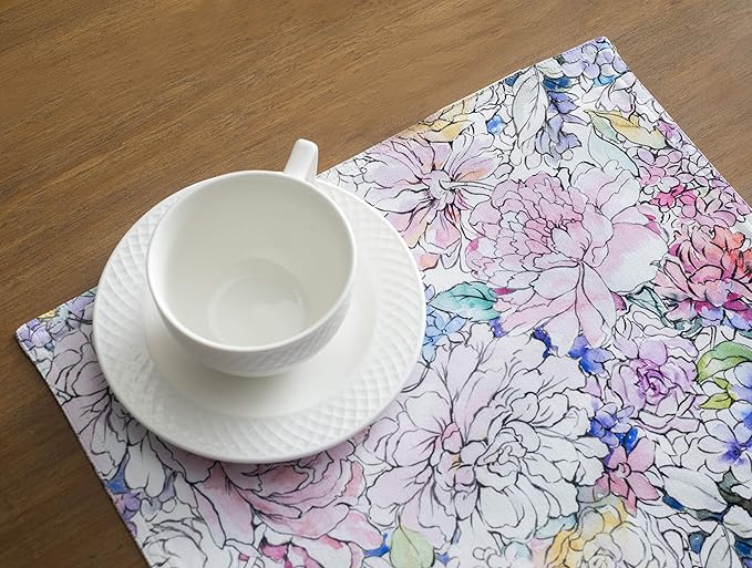 Maison d' Hermine Placemats Set of 4 100% Cotton Washable Cloth Place Mats, Reusable Table Mats for Kitchen Dining Decoration, Party, Wedding, Restaurant Spring/Summer (Floral Love, 13" x 19")