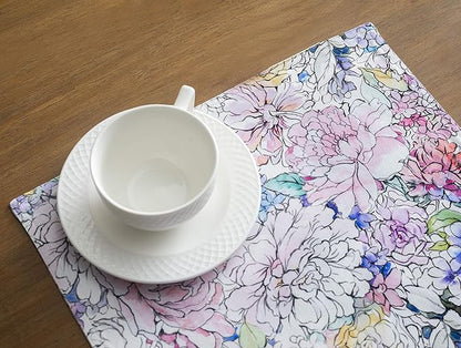 Maison d' Hermine Placemats Set of 4 100% Cotton Washable Cloth Place Mats, Reusable Table Mats for Kitchen Dining Decoration, Party, Wedding, Restaurant Spring/Summer (Floral Love, 13" x 19")