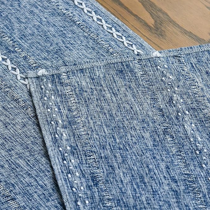 Artoid Mode Blue Rustic Cotton Linen Table Runner, Seasonal Embroidered Hollow Kitchen Dining Table Decoration for Home Party Decor 13x108 Inch