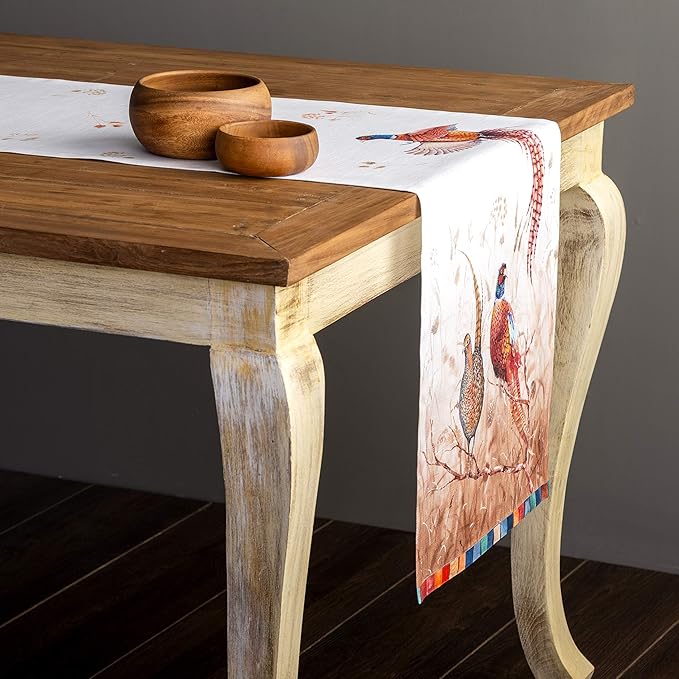 Maison d' Hermine Table Runner 100% Cotton Single Layer Table Runners 90 inches Long for Thanksgiving Christmas Decorations Home Kitchen Dining Party Wedding (Faisan D'Automne, 14.5" x 90")