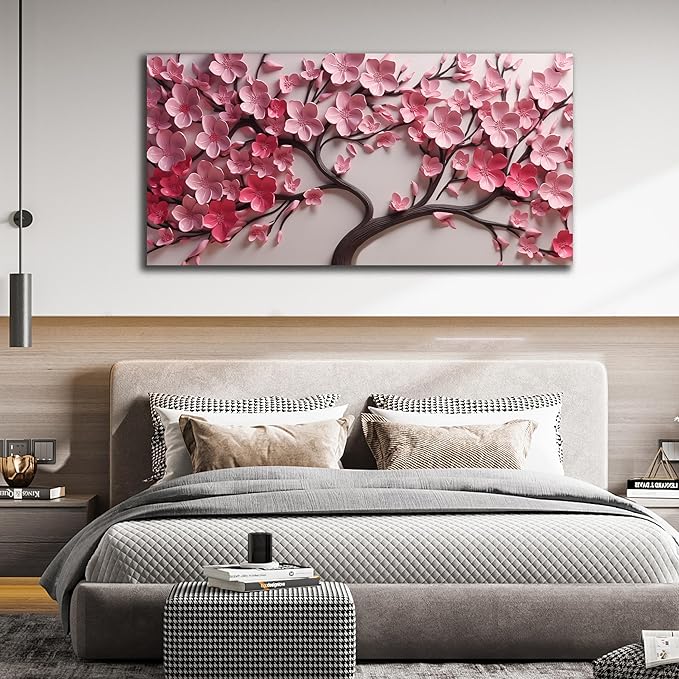Tree Poster for Bedroom Pink Room Decor for Girl Flower Prints Wall Art for Dining Room Size 24 x 48 Inch