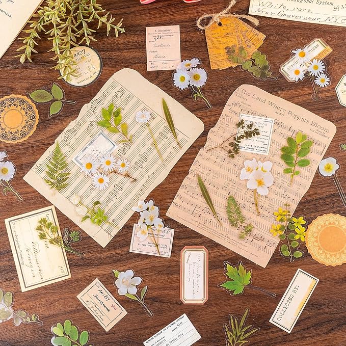 320Pcs Flower Stickers, Cute Vintage Floral Sticker for Kids, Clear Wildflower Stickers for Water Bottles, Scrapbooking, Card Making, Crafts, Laptop