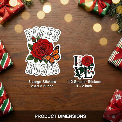 115 PCS Rose and Tulip Stickers Pack, Floral Watercolor Vinyl Waterproof Decals with Roses Tulips Hummingbirds Butterflies, Gift for Teens Adults Laptop Water Bottle Scrapbook