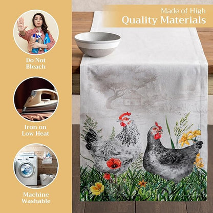 Maison d' Hermine Table runner 100% Cotton Single Layer Table Runners 72 inches long Decorative for Home Kitchen Dining Party Baby Shower Wedding Bridal Shower Spring Summer (Basse Cour, 14.50" x 72")