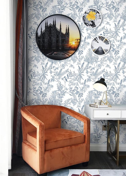 Peel and Stick Wallpaper Blue and White Floral Wall Paper for Bedroom Blue Contact Paper for Cabinets Self-Adhesive Removable Wallpaper for Bathroom Kitchen Wall Decor 118" x 17.3"