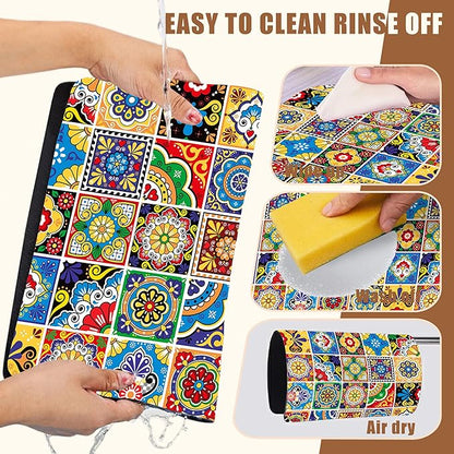 Talavera Mexican Tiles Dish Drying Mat for Kitchen Counter Bar Mat Hide Stain Absorbent Rubber Backed Coffee Mat Maker Espresso Machine Bar Accessories 11.8 x 19.7 Inch