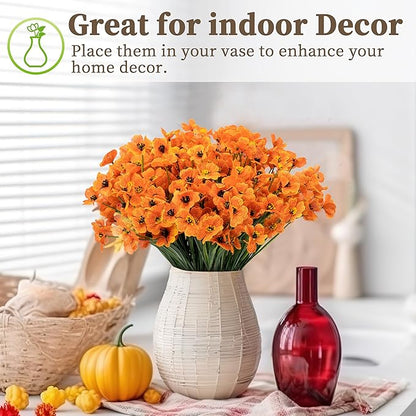 24 Bundles Artificial Mums for Outdoors/Indoors Faux Mums for Outdoor Planters, Fall Flowers Artificial for Decoration Garden Porch Window Box Home Wedding Farmhouse