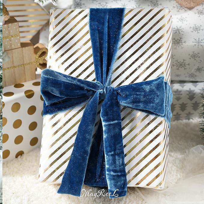 MAYREEL 2 Inch Blue Velvet Ribbon Hand Torn Navy Blue Silk Frayed Edge for Bridal Bouquets Invitations Wedding Vow Books Gift Baskets Hair Bows 3 Yards