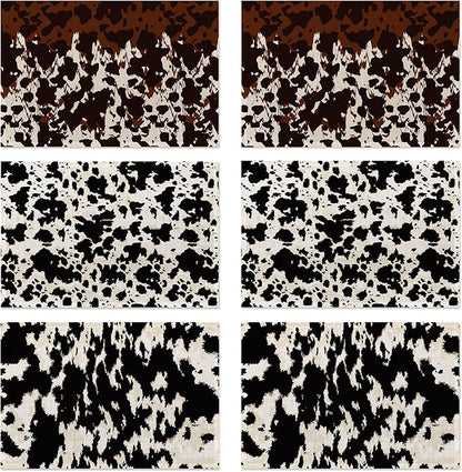 Cow Fur Placemats Set of 6,Washable Heat Resistant 12×18 Inch Linen Table Mats Cow Print Pattern Place Mats for Party Outdoor Dining Décor