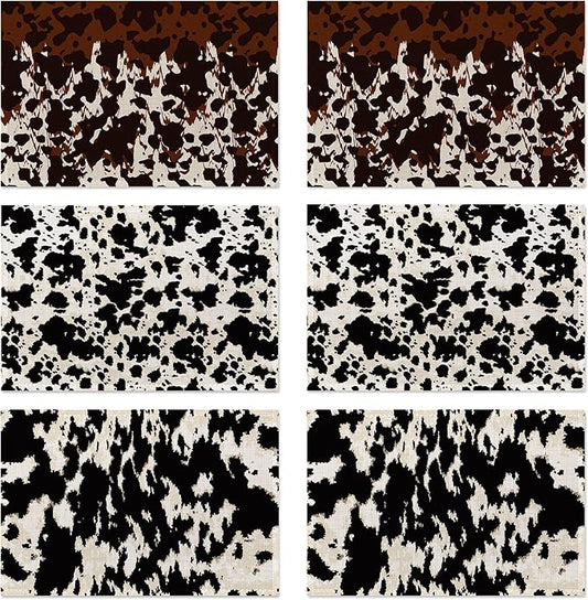 Cow Fur Placemats Set of 6,Washable Heat Resistant 12×18 Inch Linen Table Mats Cow Print Pattern Place Mats for Party Outdoor Dining Décor