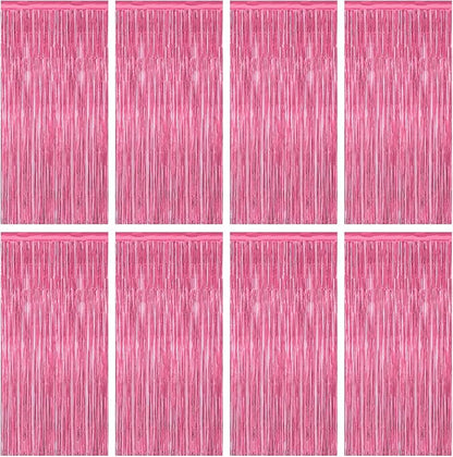 8 Pack Pink Backdrop, 3.28 FT x 7.05 FT Pink Birthday Decorations, Metallic Pink Backdrop for Photoshoot Foil Curtains Party Streamer, Bachelorette Decorations Birthday Photo Booth Props