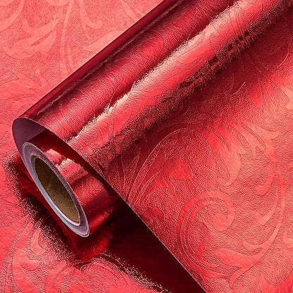 LeZakaa 3D Embossed Floral Foil Gift Wrapping Paper, Vintage Flower Metallic Foil for Birthday Christmas Party Holiday Gift Wrap, for DIY Crafts Scrapbook, Mini Roll 17 inch x 32.8 Ft(Red)