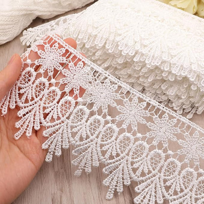 Green Lace Trim 7.5 Yards Wide Embroidered Floral Trim Edge Venise Lace Ribbon for Wedding Dress Crafting, Costume Design, DIY Apparel Embellishment, Home Decor