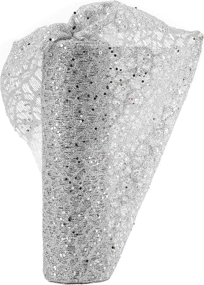 MEEDEE Silver Glitter Mesh Web Ribbon 10 Inch Wide by 10 Yards Roll Fabric Ribbon Silver Decorative Mesh Ribbon for Christmas Tree, Garland, Holiday Wreaths, Bows, Home Decor