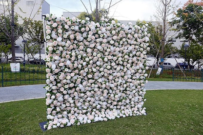8×8 ft Artificial White Flower Wall with Backdrop Stand, 2pcs 4×8 ft Panels, Assembly-Friendly Floral Backdrop for Weddings, Events, Studios & Window Displays
