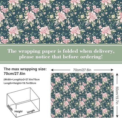 Whaline 12 Sheet Floral Wrapping Paper Vintage Flower Gift Wrap Paper Retro Decorative Art paper for Spring Wedding Baby Shower Birthday DIY Crafts Gift Packing, 19.7 x 27.6 Inch, Folded Flat