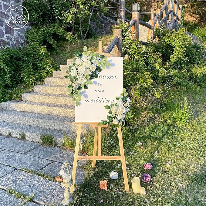 Pack of 2 Wedding Arch, Artificial Flowers, Wedding Decor，Flower Garland Be Suited to Banquet, Party, Reception Entrance Welcome Sign and Background Decoration (White)