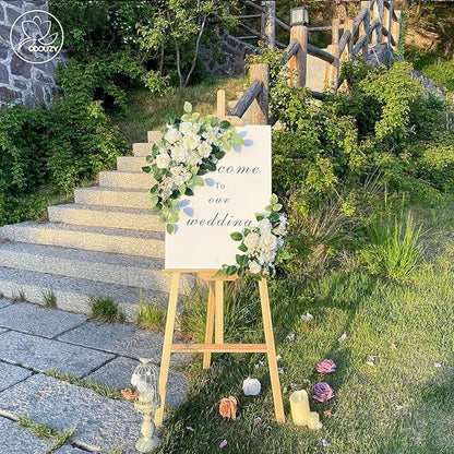 Pack of 2 Wedding Arch, Artificial Flowers, Wedding Decor，Flower Garland Be Suited to Banquet, Party, Reception Entrance Welcome Sign and Background Decoration (White)