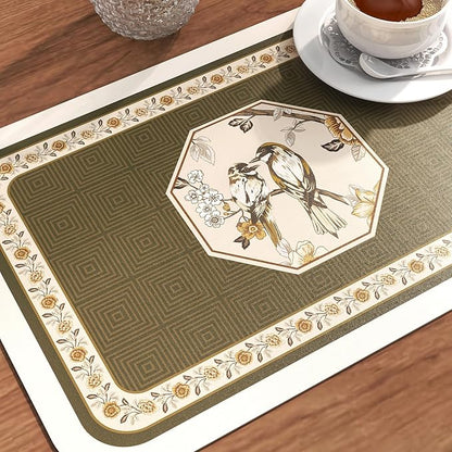 ISAENNE PVC Placemats Set of 6,Rectangular Flower and Bird Print Placemats, Waterproof and Heat-Resistant Place Mats,Decoration for Kitchen, Dining, Parties, Holiday,12"*17"