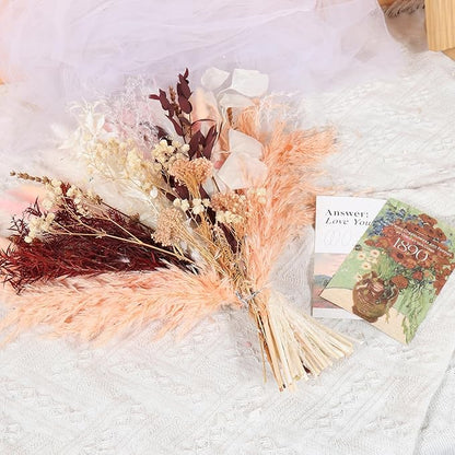 Pink Dried Flowers Bouquet - Pampas Grass, Bunny Tails, Eucalyptus, Lavender - Rustic Boho Decor for Home, Wedding, or Gift - Fluffy Pink Pampas for Flower Vase