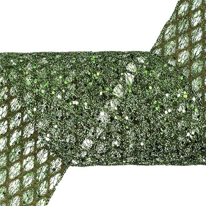 VATIN 6" Moss Green Christmas Ribbon, Green Glitter Mesh Diamond Web Sequin Dots Wired Christmas Ribbon for Gift Wrapping Bow Making Wreath Supply-10 Yards