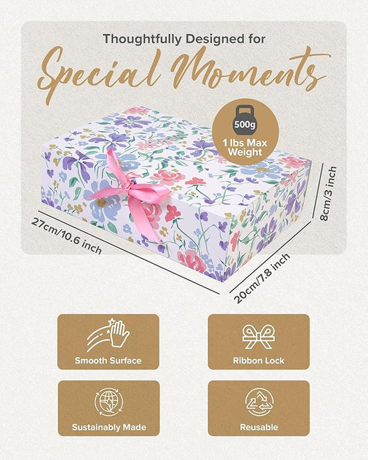 HummingBox Floral Gift Box Set of 16 - Gift Boxes for Presents & gifting on weddings, birthdays & more - Easy to Assemble Floral Gift Boxes With Lids & Ribbon Closure - Decorative Boxes With Lids
