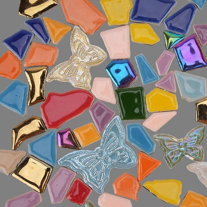 2.5 lb Irregular & Butterfly Mix Ceramic Mosaic Tiles for Crafts - (800g Irregular Tiles + 330g Butterfly Pieces), Assorted Ceramic Tiles for Mosaic Art, DIY & Home Decor