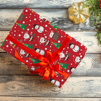 Christmas Wrapping Paper Set of 4 Rolls (93 sq. ft. ttl) With Colorful Holiday Patterns Santa Claus, Reindeer, Christmas Tree, Snowman, snowflakes for Gifts - 17 inches x 16.5 feet Per Roll