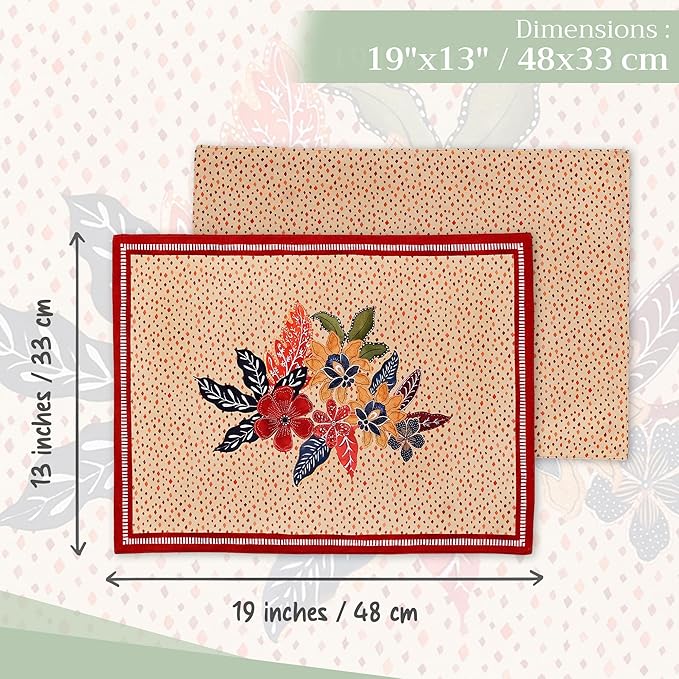 Maison d' Hermine Placemats Set of 4 100% Cotton Washable Cloth Place Mats, Reusable Table Mats for Thanksgiving Christmas Decorations Kitchen Dining Party Wedding Restaurant (Kalahari, 13" x 19")