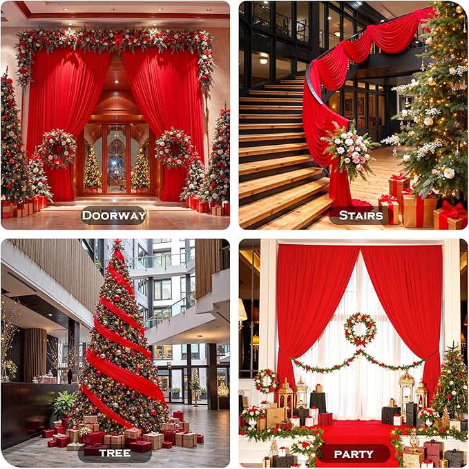 PartyVillage 20ft×15ft ChrismasRed Backdrop Curtain for Wedding Parties, 4 Panels Wrinkle Free 15 FT Long Polyester Photo Backdrop Drapes Back Drop Cloth for Birthday Photography Background