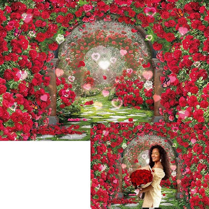 Valentines Day Flowers Garden Backdrops Red Rose Spring Floral Scene Photography Backdrop Girls Birthday Bridal Shower Wedding Party Decorations Banner Photo Booth Props (7x5FT(82 x 59 inch))