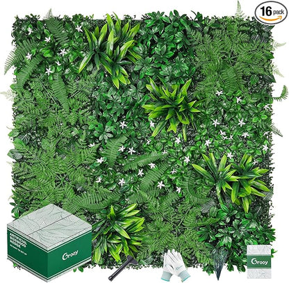 Grass Wall, Artificial Boxwood Panels 20"x20"(16pcs), Privacy Hedge Fence Screen with UV Protection, Greenery Backdrop for Indoor Home Wedding Decor and Outdoor Garden Backyard