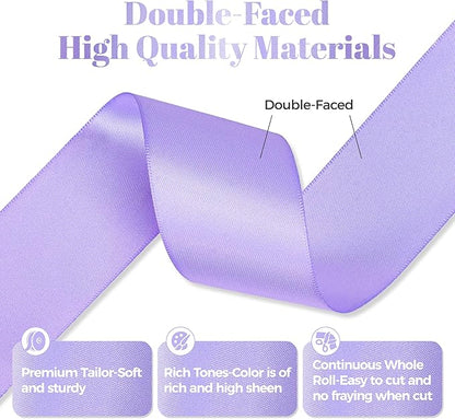 Lilac Satin Ribbon, Double Faced 2 Inch X 25 Yards Lilac Ribbon, Premium Satin Ribbon for Gift Wrapping, Crafts, Hair Bow Making, Sewing, Flower Bouquet, Wedding Party Decor