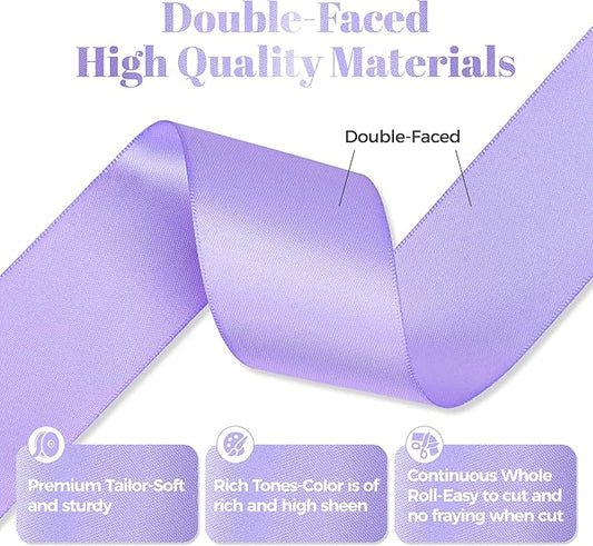 Lilac Satin Ribbon, Double Faced 2 Inch X 25 Yards Lilac Ribbon, Premium Satin Ribbon for Gift Wrapping, Crafts, Hair Bow Making, Sewing, Flower Bouquet, Wedding Party Decor
